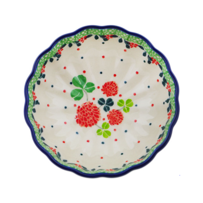 Polish Pottery Scalloped Bowl - 5" - Shamrocks