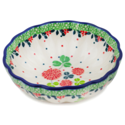Polish Pottery Scalloped Bowl - 5" - Shamrocks