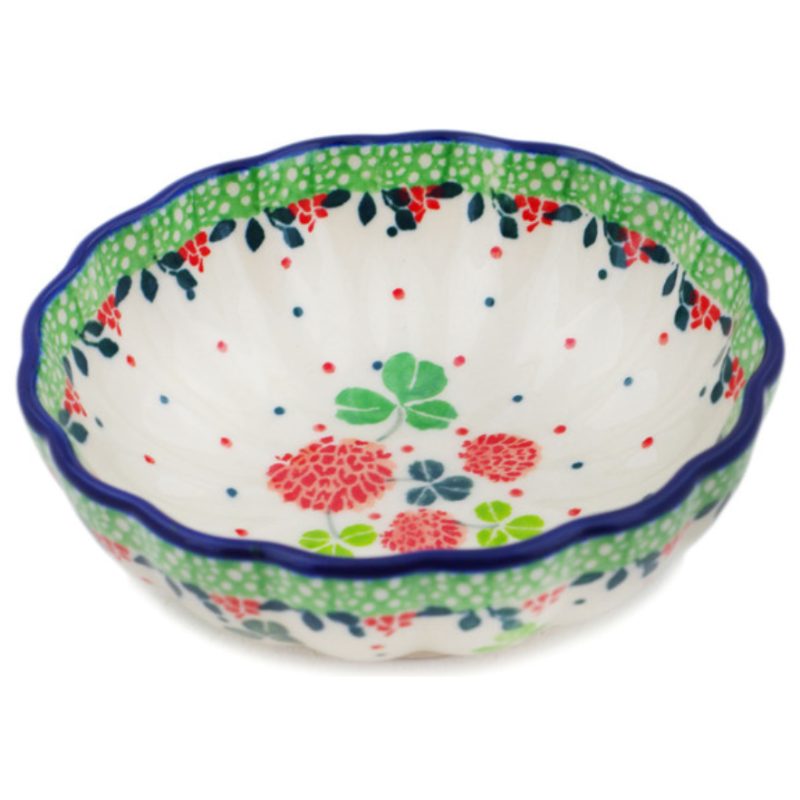 Polish Pottery Scalloped Bowl - 5" - Shamrocks