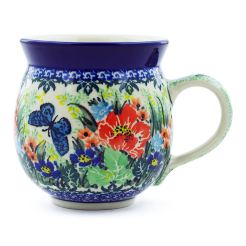 Polish Pottery Bubble Mug 12 oz Butterfly Garden Unikat