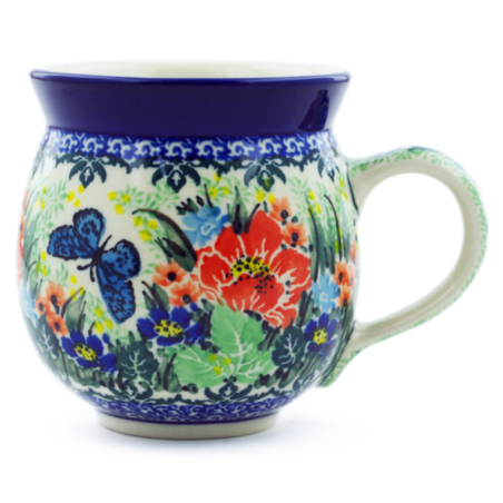Polish Pottery Bubble Mug 12 oz Butterfly Garden Unikat