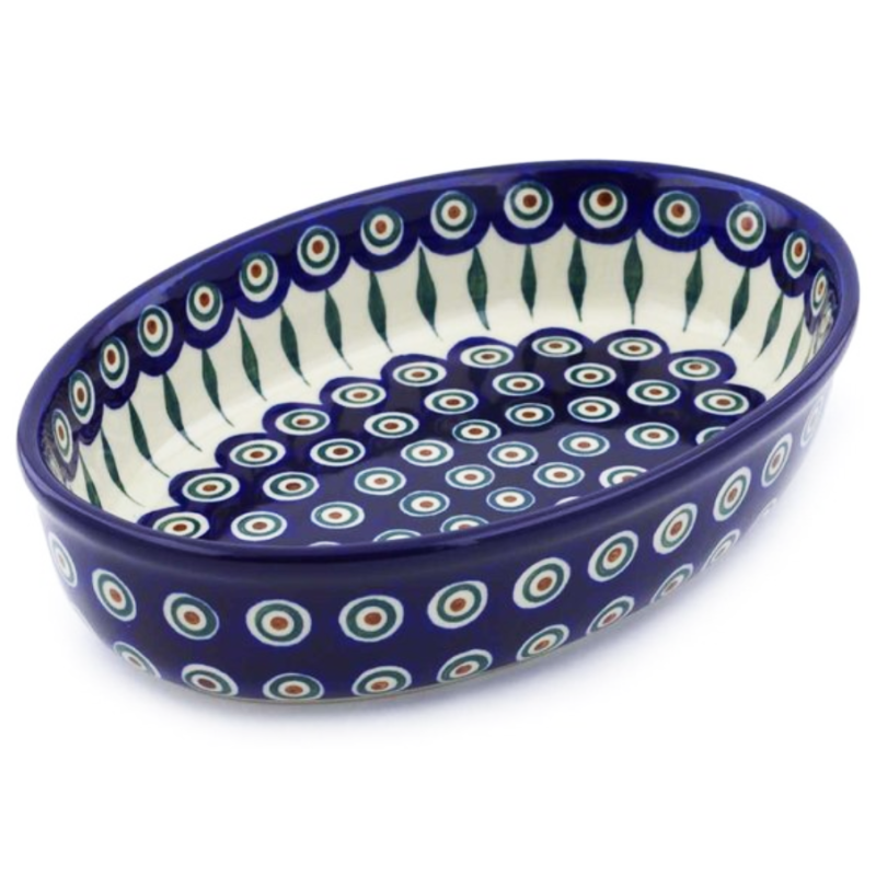 Polish Pottery Oval Baker - 11" - Peacock