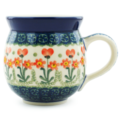 Polish Pottery Bubble Mug - 12 oz - Peach Spring Daisy