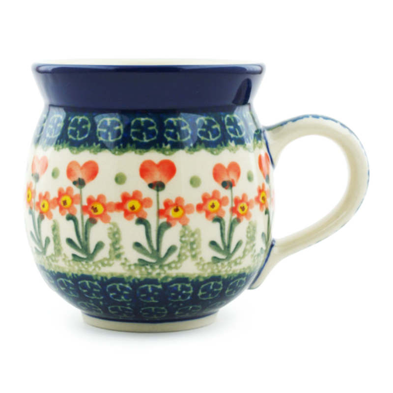 Polish Pottery Bubble Mug - 12 oz - Peach Spring Daisy
