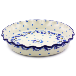 Polish Pottery Fluted Pie Baker - 10" - Snow Poppy