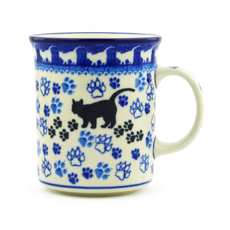 Polish Pottery Straight Mug - 15 oz - Black Cat