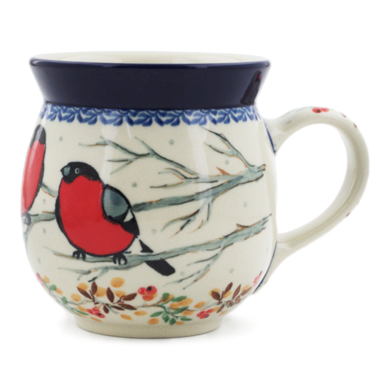 Polish Pottery Bubble Mug - 16 oz - Red Birds - Unikat