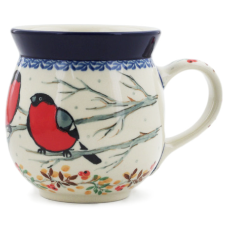 Polish Pottery Bubble Mug - 16 oz - Red Birds - Unikat