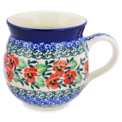 Polish Pottery Bubble Mug - 12 oz - Red Pansies