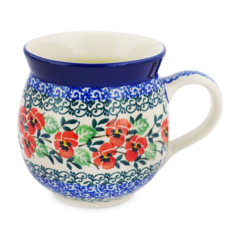 Polish Pottery Bubble Mug - 12 oz - Red Pansies