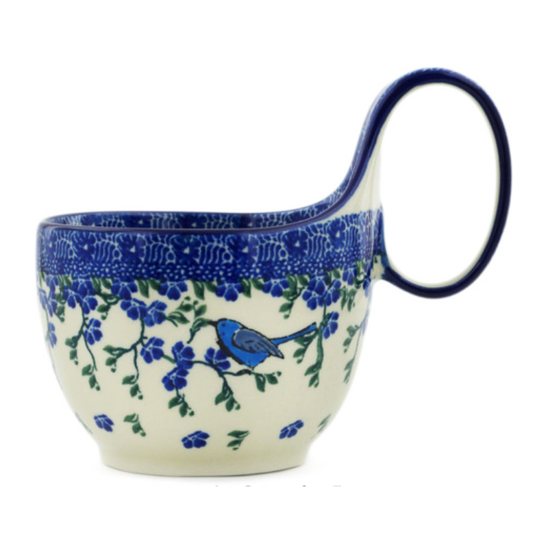 Polish Pottery Bowl - 4" with Handle - Blue Bird