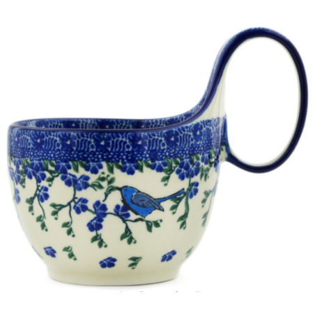 Polish Pottery Bowl - 4" with Handle - Blue Bird