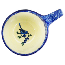 Polish Pottery Bowl - 4" with Handle - Blue Bird