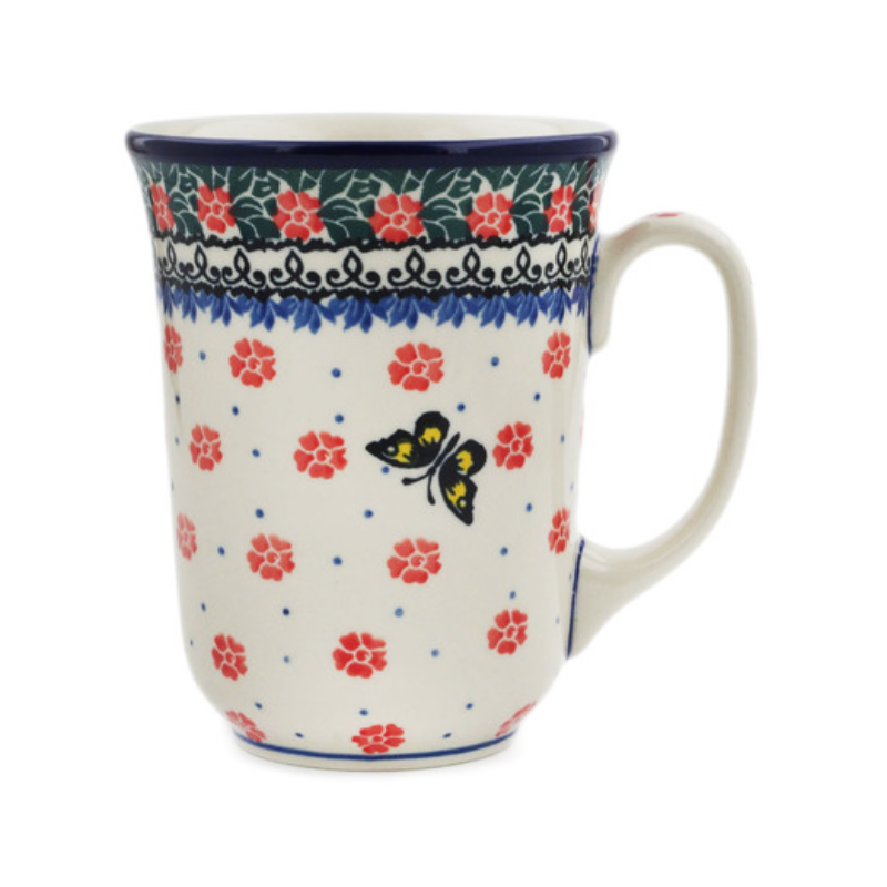 Polish Pottery Bistro Mug - 16 oz - Yellow Butterfly