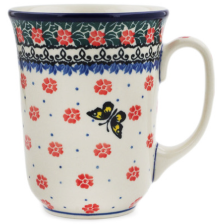 Polish Pottery Bistro Mug - 16 oz - Yellow Butterfly