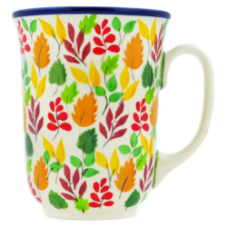 Polish Pottery Bistro Mug - 16 oz - Autumn Leaves - Unikat