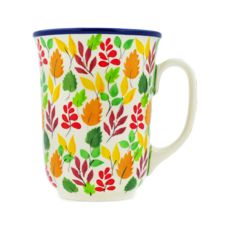 Polish Pottery Bistro Mug - 16 oz - Autumn Leaves - Unikat