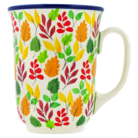Polish Pottery Bistro Mug - 16 oz - Autumn Leaves - Unikat