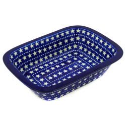 Polish Pottery Rectangular Baker with Grip Lip - 10" - Midnight Stars