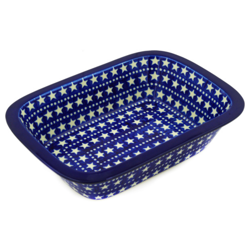 Polish Pottery Rectangular Baker with Grip Lip - 10" - Midnight Stars