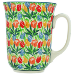 Polish Pottery 16 oz Bistro Mug Tulips Unikat