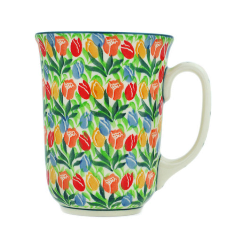 Polish Pottery 16 oz Bistro Mug Tulips Unikat