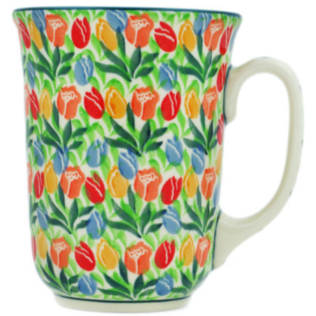 Polish Pottery 16 oz Bistro Mug Tulips Unikat