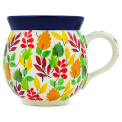 Polish Pottery Bubble Mug - 12 oz - Autumn Leaves - Unikat