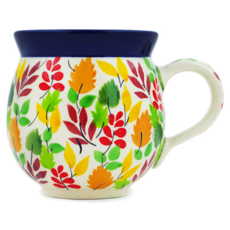 Polish Pottery Bubble Mug - 12 oz - Autumn Leaves - Unikat