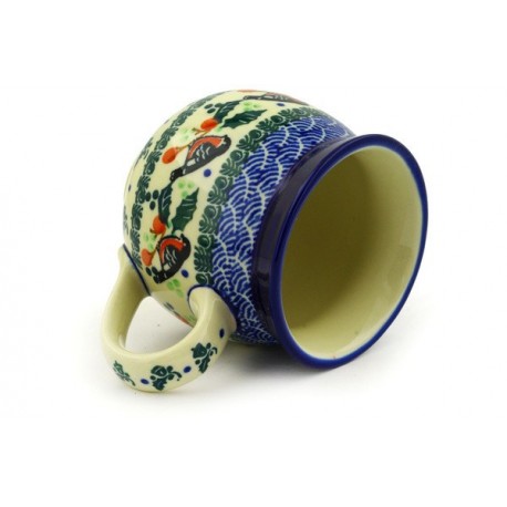 Polish Pottery Bubble Mug - 8 oz - Holly Robin