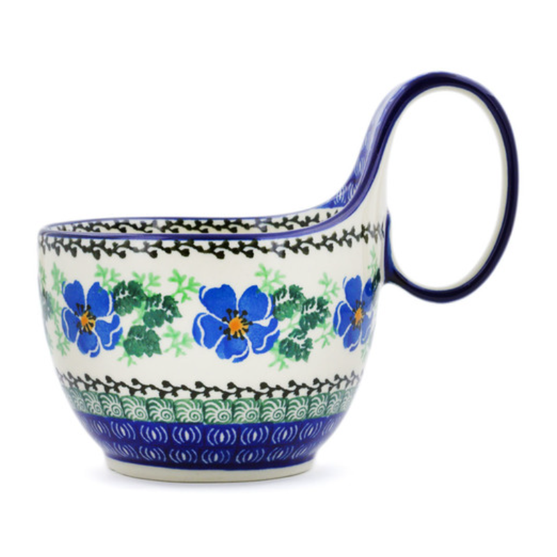 Polish Pottery Bowl - 4" with Handle - Morning Glory
